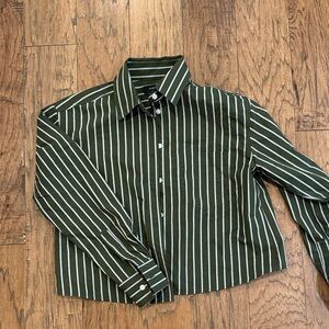 Banana Republic Factory Crop Olive and White Striped Shirt, NWT, XS